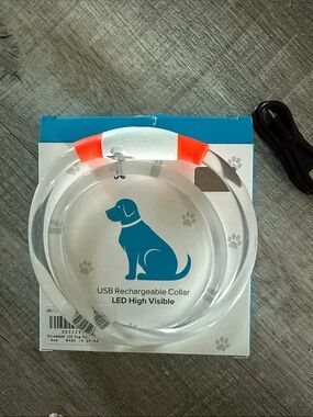 USB Rechargeable LED Dog Collar - White with Orange Accents